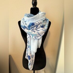 Hadley Wren Blue Botanical Floral Lightweight Boho Scarf Wrap